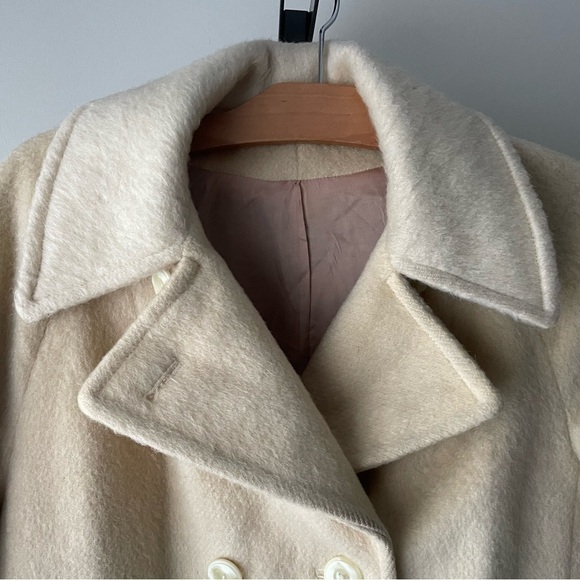 Vintage Surrey Classics Mohair Cotton Cream Pea Coat Double Breasted Size S/M - Picture 8 of 16